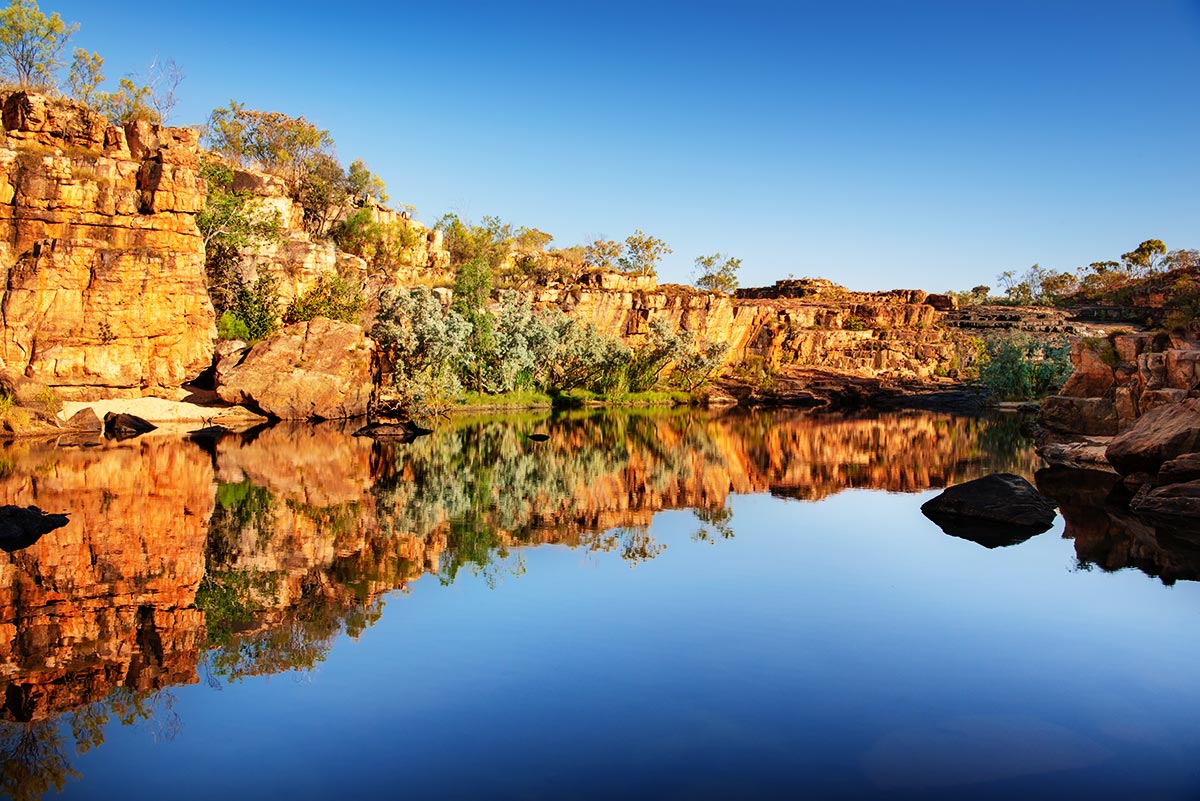 3 Reflections of Manning Gorge in the early morning light. This is a beautiful place to swim, relax & take in the view