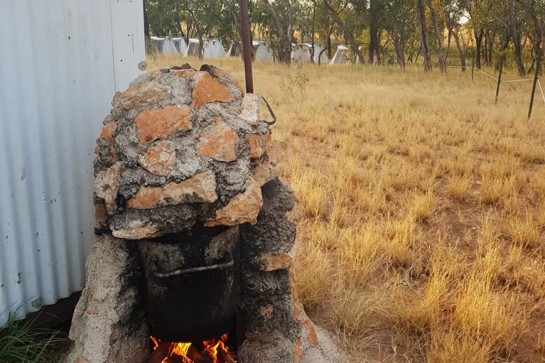 5 A 'Donkey Boiler' is an outdoor water heating system used to warm water for showers at our exclusive outback campsite, Fitzroy Crossing_ - Day 11