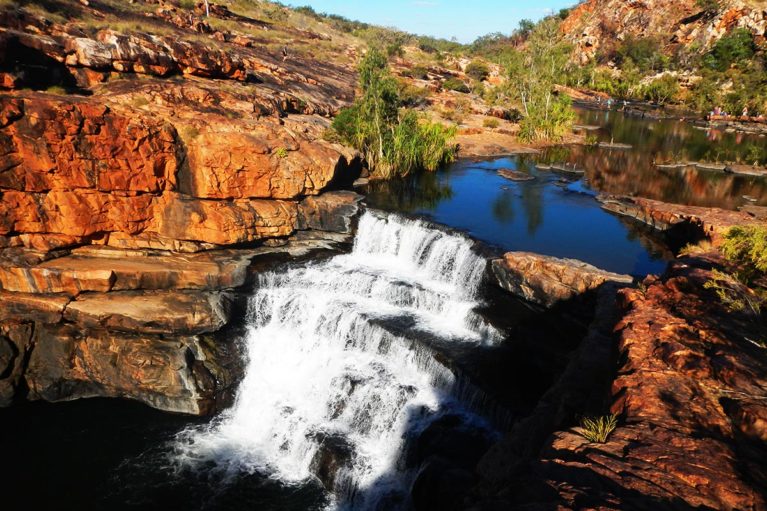 5 Bell waterfall. Access the lower pool across Bell Creek, a part of Wunaamin Miliwundi (King Leopold Ranges), Dalmanyi (Bell Gorge) is a favorite of many & great for a swim