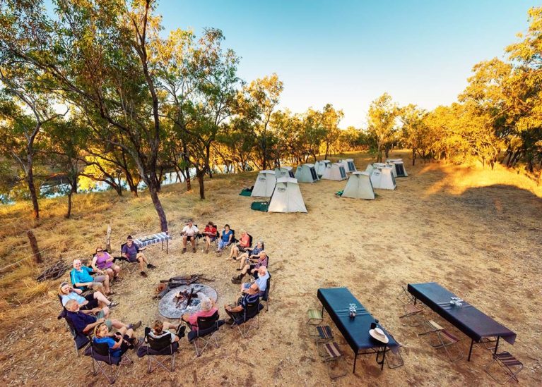 6 Adventure Wild Kimberley Tours do it in style. Permanent tents. Sit at a table to dine. Campfire every night. Exclusive campsite, Fitzroy Crossing - Day 11