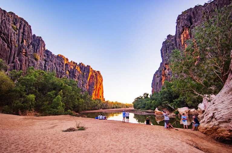 6 Return to Bandilngan (Windjana Gorge) campsite and into the gorge to watch the sunset against the towering walls of Windjana Gorge