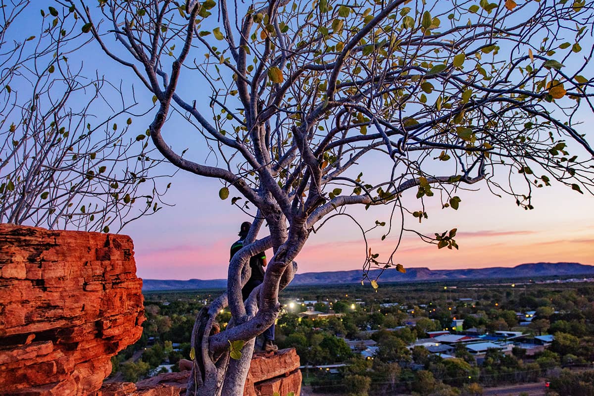 Sunset from Kelly's Knob Lookout is a great way to view the east Kimberley town of Kununurra, the waterways & the stunning ranges that surround - Day 7
