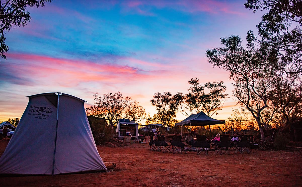 Adventure Wild Kimberley Tours permanent campsite at Bungle Bungle Station is the perfect place to relax for sunset.
