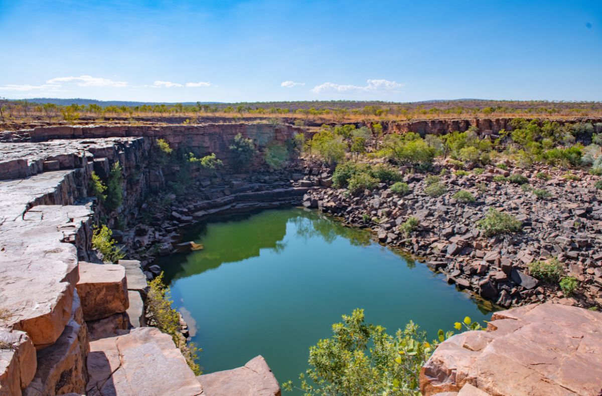 Bindoola - In the dry season, a still waterhole - in the wet, many waterfalls flow through here