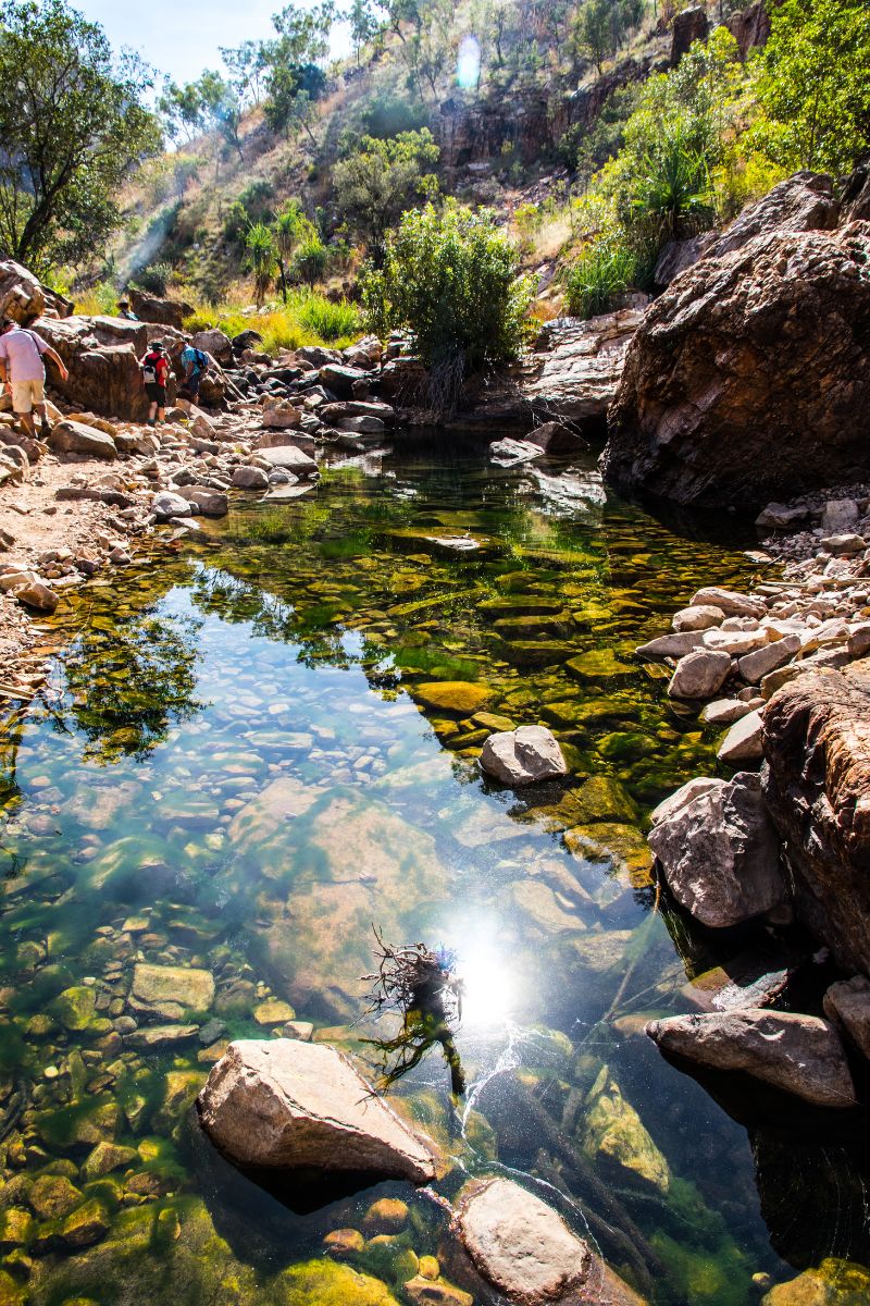 Following the trail means crossing over a shallow Kimberley creek