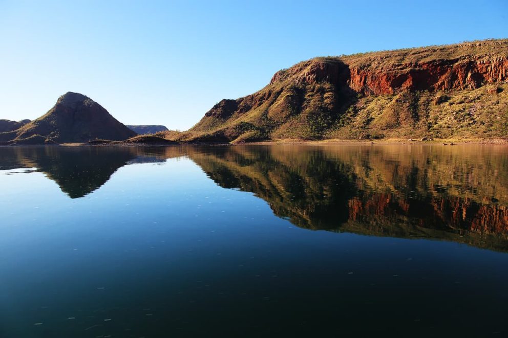 Reflections on Lake Argyle, a reservoir & part of the Ord River Irrigation Scheme, near Kununurra in the East Kimberley