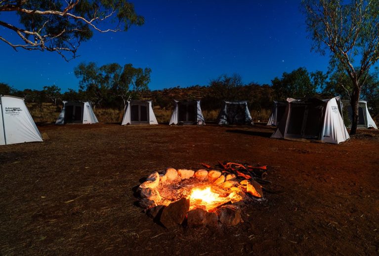 Sleeping in the outback at Adventure Wild Kimberley Tours permanent campsite on Mable Downs Station, Bungle Bungles