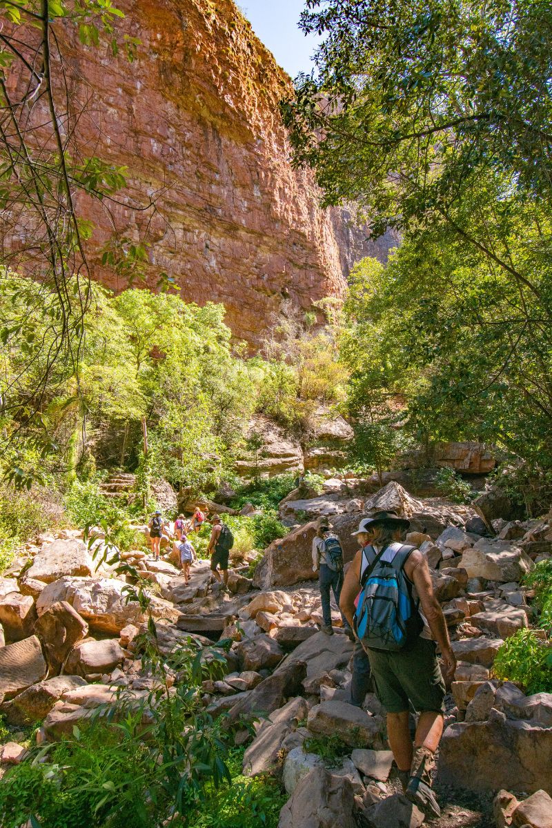 Stability and balance is important when hiking through the Kimberley as rocks regularly move underfoot - particularly as we walk into Emma Gorge