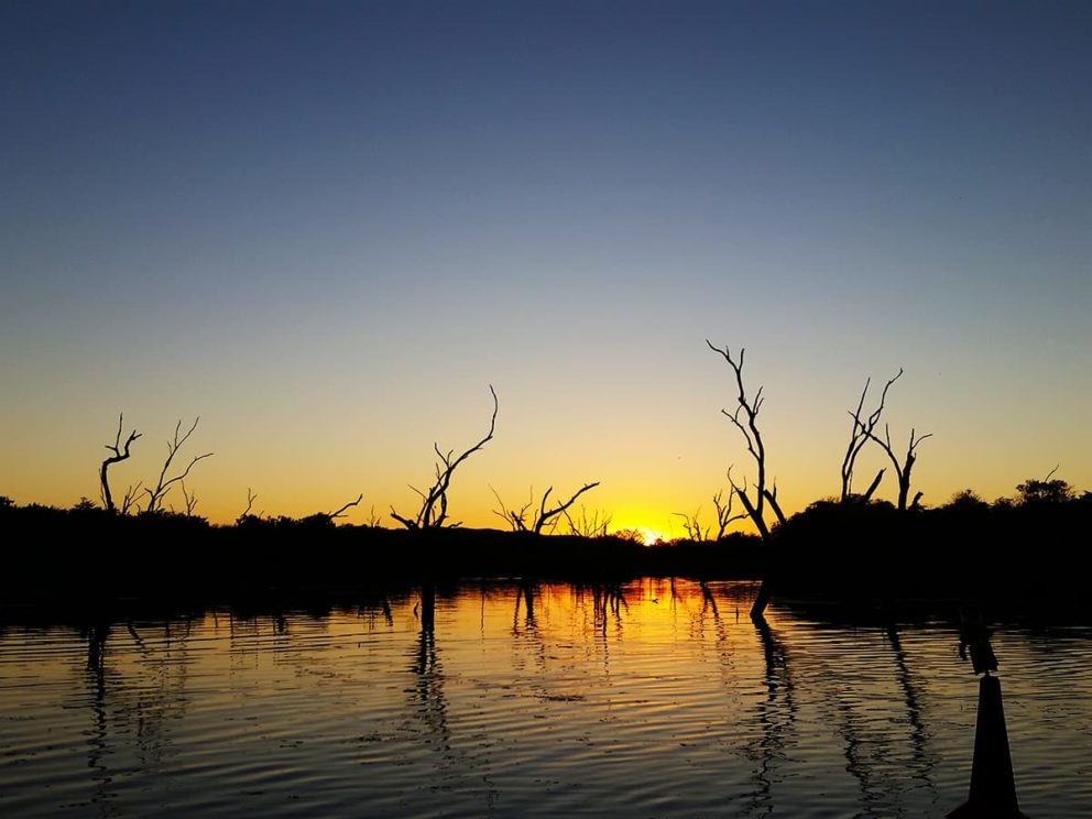 The Triple J Ord River cruise travels 55 km from Lake Argyle to Kununurra, arriving around sunset.