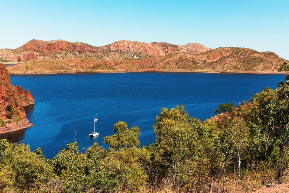 The damming of the Ord River created Western Australia's largest man-made, freshwater lake, Lake Argyle, Kununurra.