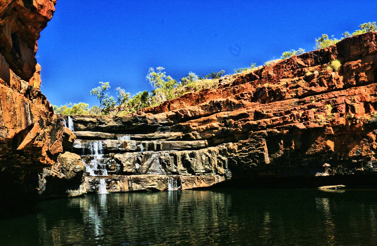 With minimal rain during 2019 wet season Bell Gorge off the Gibb River Road had limited water over the falls