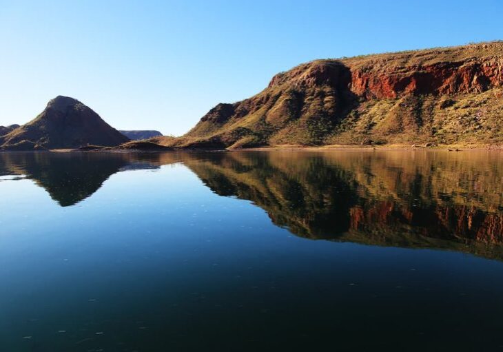 Reflections on Lake Argyle, a reservoir & part of the Ord River Irrigation Scheme, near Kununurra in the East Kimberley